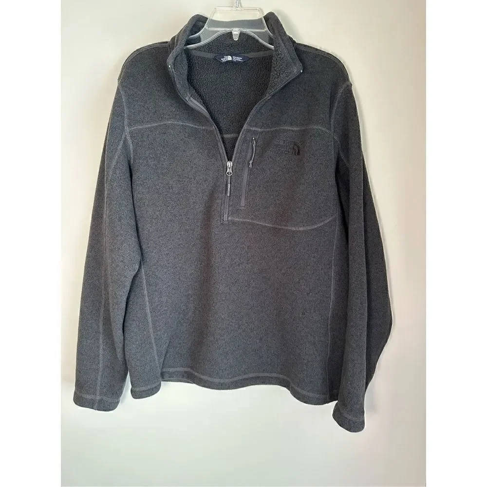 North Face men’s charcoal gray 1/4 zip fleece jacket size medium   #6-0179